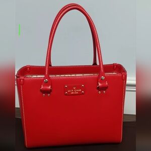 Kate Spade Classic Red Leather Tote! 🌺With Dust Bag 🌺 10" X 4.5"
